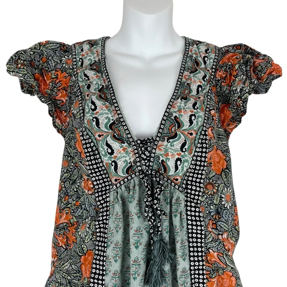 By Anthropologie Astrid Tunic Dress Flutter Sleeve Boho Floral Peasant Style SM - Picture 8 of 12